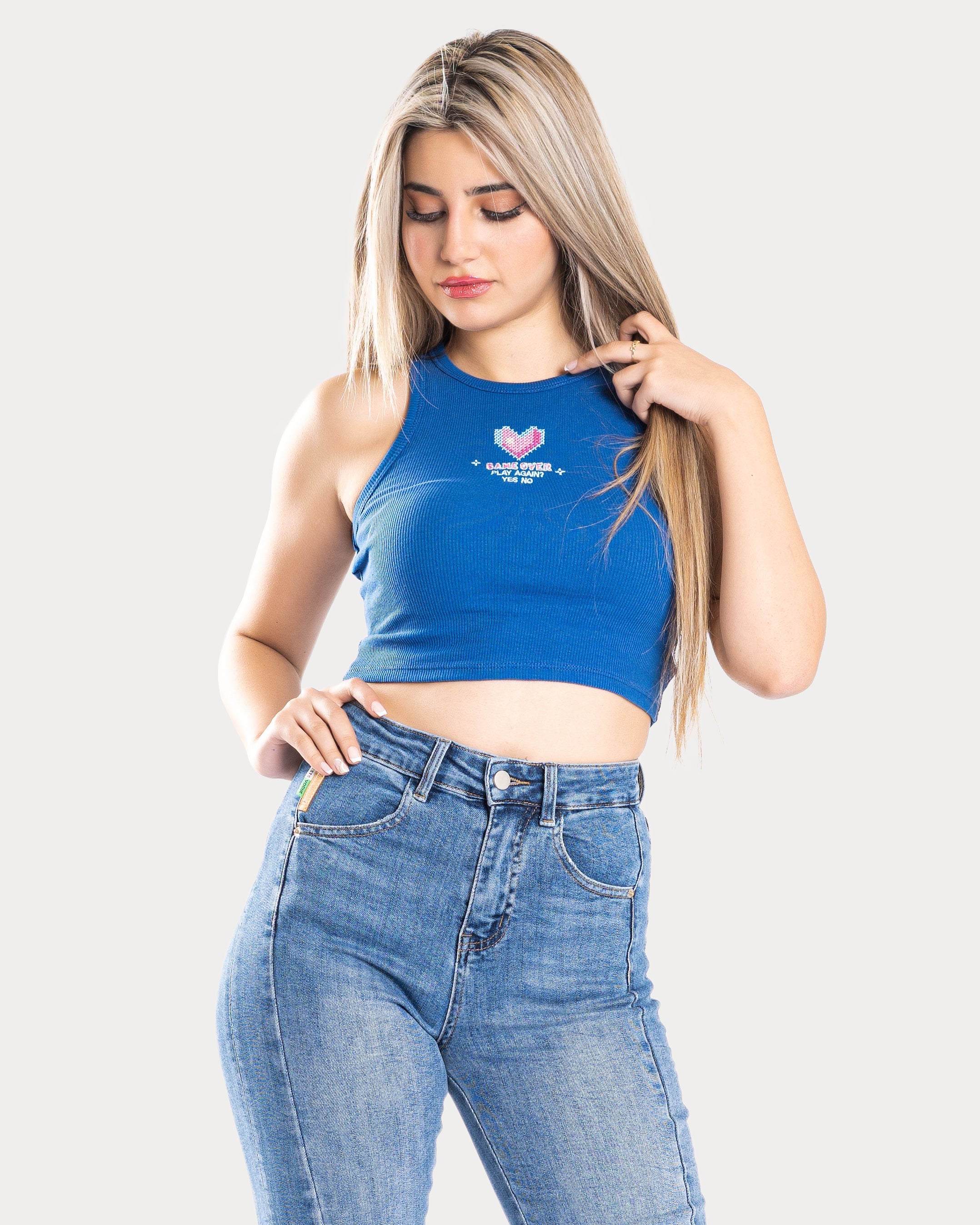 STYLE-Cobalt Blue-Game Over Cropped Tank Top